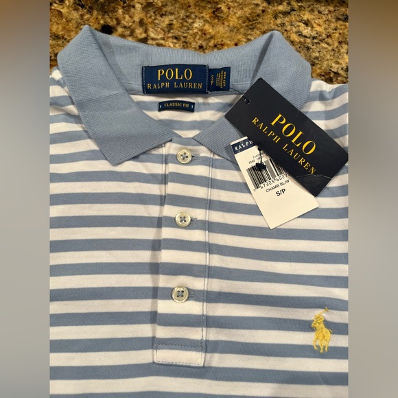 NWT Polo by Ralph Lauren Men’s Yellow Pony Striped Classic Fit Polo Shirt - Picture 8 of 9